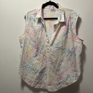 Vintage 90's Square One Sleeveless Blouse Momcore Cottagecore Splatter Print M/L
